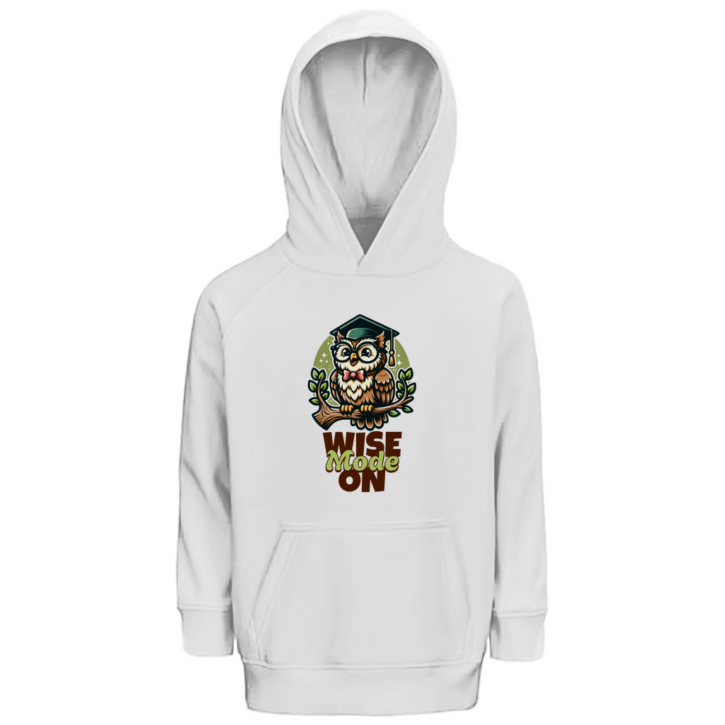 Kinder Premium Bio Hoodie Wise Mode on in White – Kinder T-Shirt