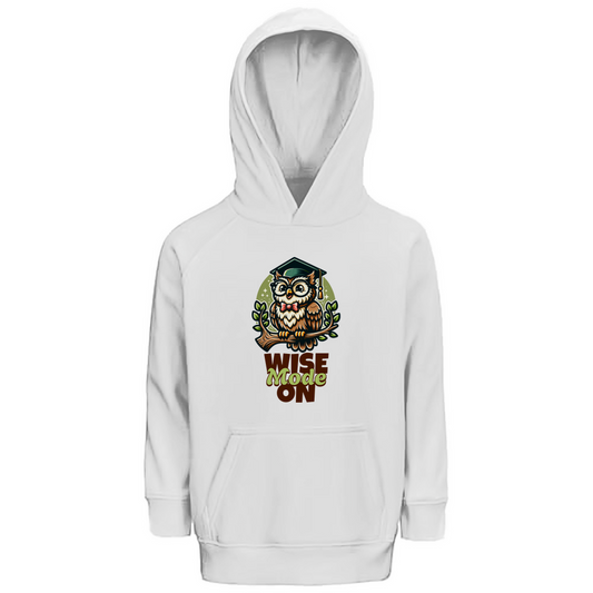 Kinder Premium Bio Hoodie Wise Mode on in White – Kinder T-Shirt
